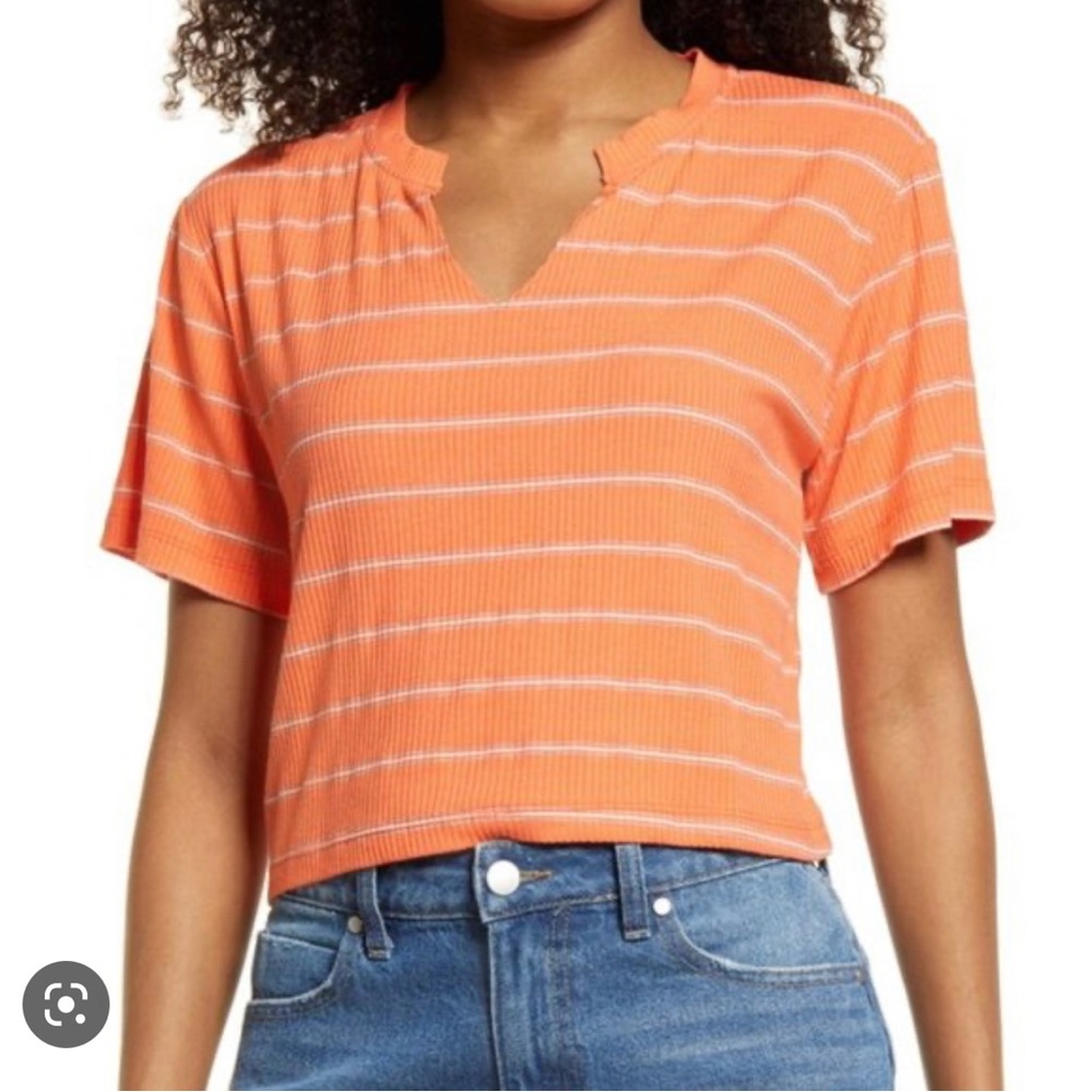 Nordstrom BP Cropped Boxy Polo Stripped Orange crop Tee (NWOT)